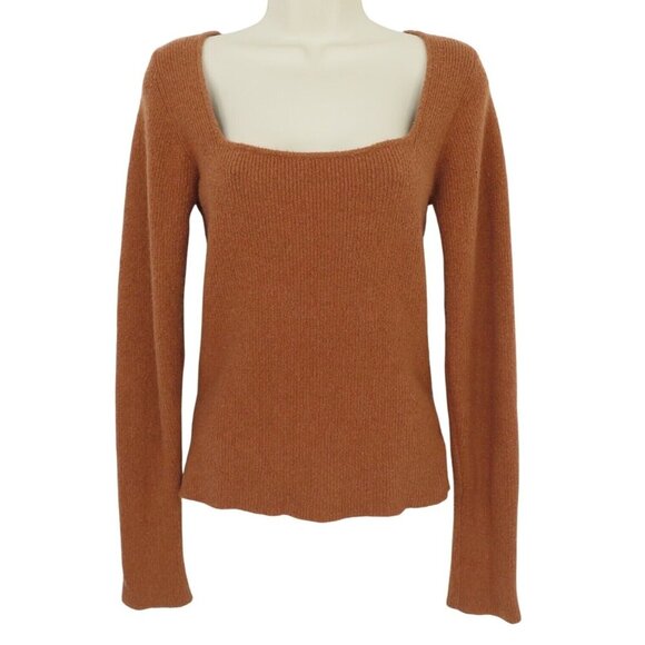 Wilfred Womens Medium Kristy Square Neck Brown Ribbed Sweater Long Sleeve - Picture 1 of 13